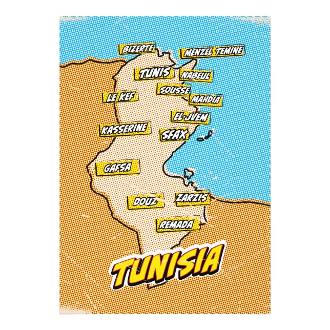 Pop Art Illustrerad Tunisienkarta Fototryck (Framsidan)