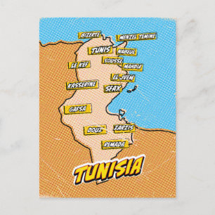 Pop Art Illustrerad Tunisienkarta Vykort