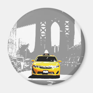 Pop Art Image Ny Gult Taxi Nyc Brooklyn Bridge Magnet