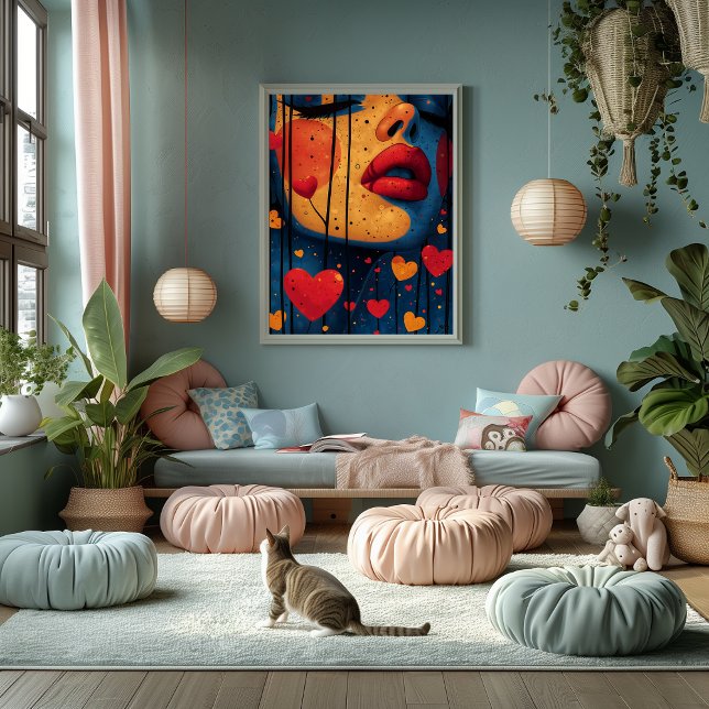 Pop Art Intenso: Rostro y Corazones Fototryck (Skapare uppladdad)