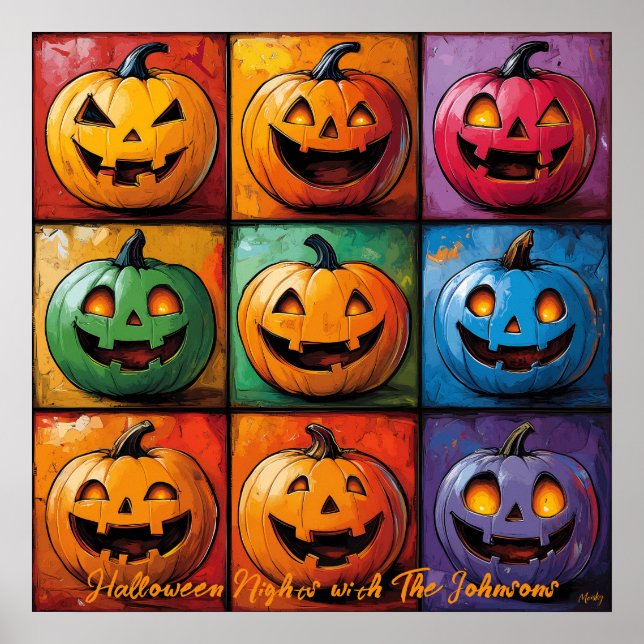 Pop Art Jack-o'-Lantern Grid Halloween-affisch Poster (Framsidan)