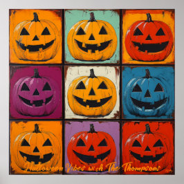 Pop Art Jack-o'-Lantern Grid Halloween Väggkonst