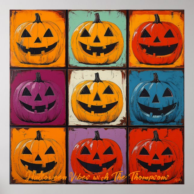 Pop Art Jack-o'-Lantern Grid Halloween Väggkonst (Framsidan)