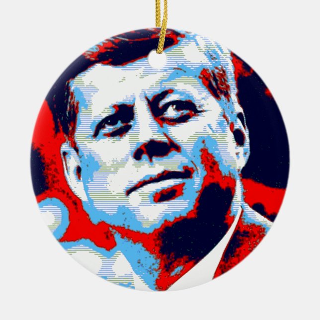 Pop Art JFK John F. Kennedy Red Blue Julgransprydnad Keramik (Framsidan)