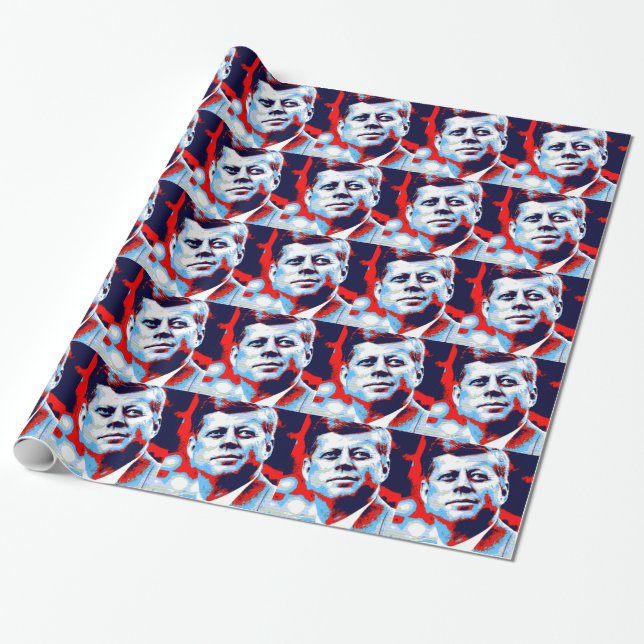 Pop Art JFK John F. Kennedy Red Blue Presentpapper (Utrullad)