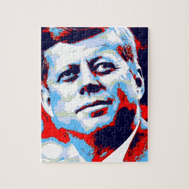 Pop Art JFK John F. Kennedy Red Blue Pussel (Vertikal)