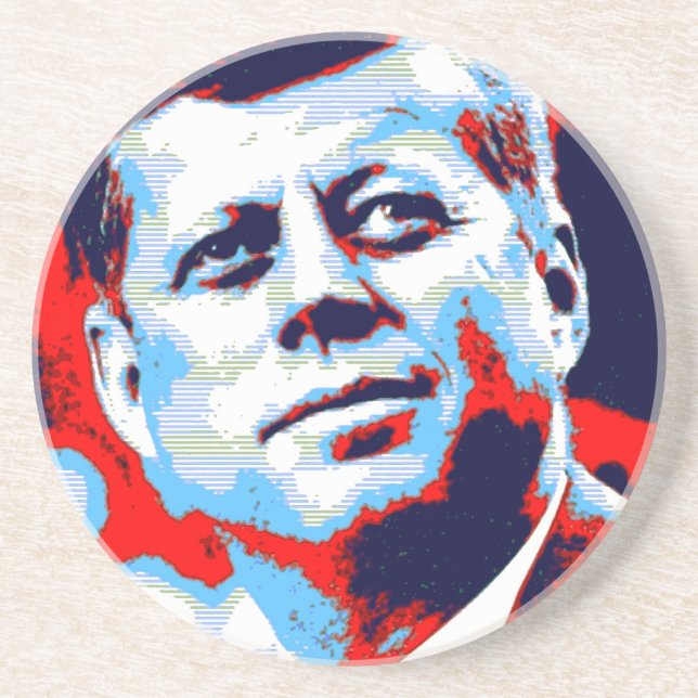 Pop Art JFK John F. Kennedy Red Blue Underlägg Sandsten (Framsidan)