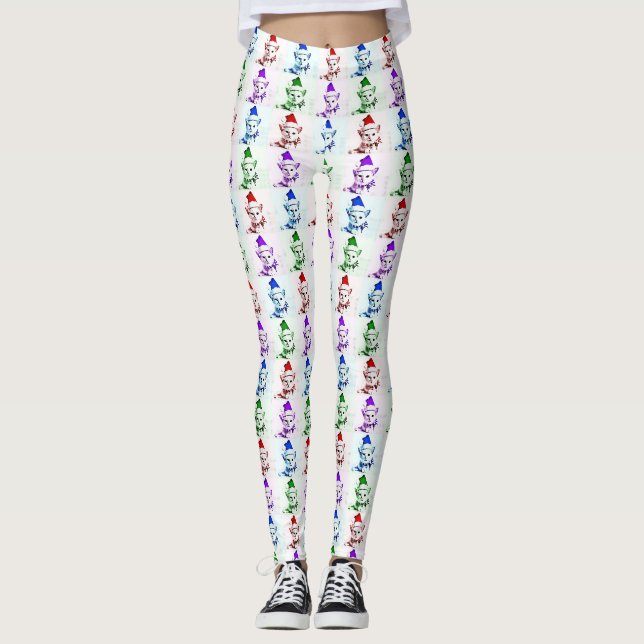 Pop Art jul Kattunge Leggings (Framsida)