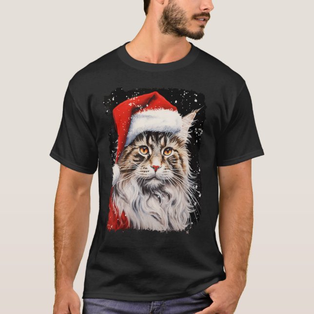 Pop Art jul Maine Coon katt T Shirt (Framsida)