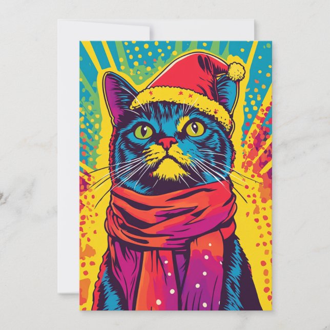 Pop Art Jul Santa Hatt Katt Anpassad Meddelande (Framsida)