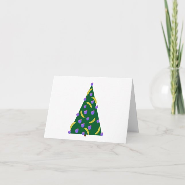 Pop Art Julgran med äpplen och bananer Helgkort (Framsida)