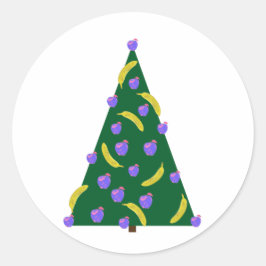 Pop Art Julgran med äpplen och bananer Runt Klistermärke