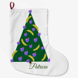 Pop Art Julgran med äpplen och bananer Stor Julstrumpa