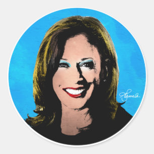 POP ART KAMALA HARRIS PORTRÄTT RUNT KLISTERMÄRKE