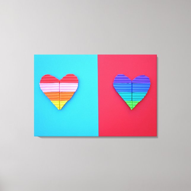 Pop Art Kärlek Twin Rainbow Hearts Canvastryck (Framsida)