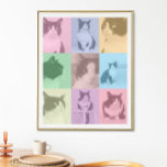 Pop Art Katt 9 Foto Modern Retro Färgblock Poster<br><div class="desc">En anpassad pop art-stil 9-fotoaffisch redo för att du ska ladda upp dina favoritfoton av din katt eller hund . En överlagring av färgglada genomskinliga färgblock i pastellfärger av rosa, blå, gul, grön och lila. Originalkonst ©Marisu Valencia</div>