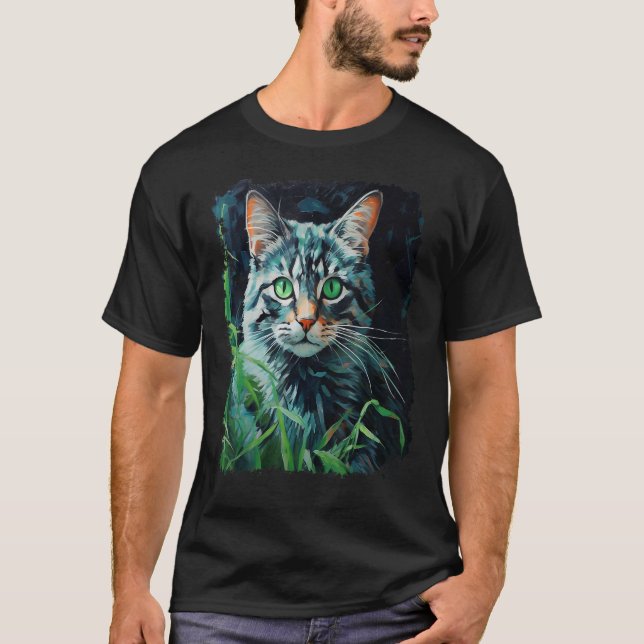 Pop Art Katt Grön T Shirt (Framsida)