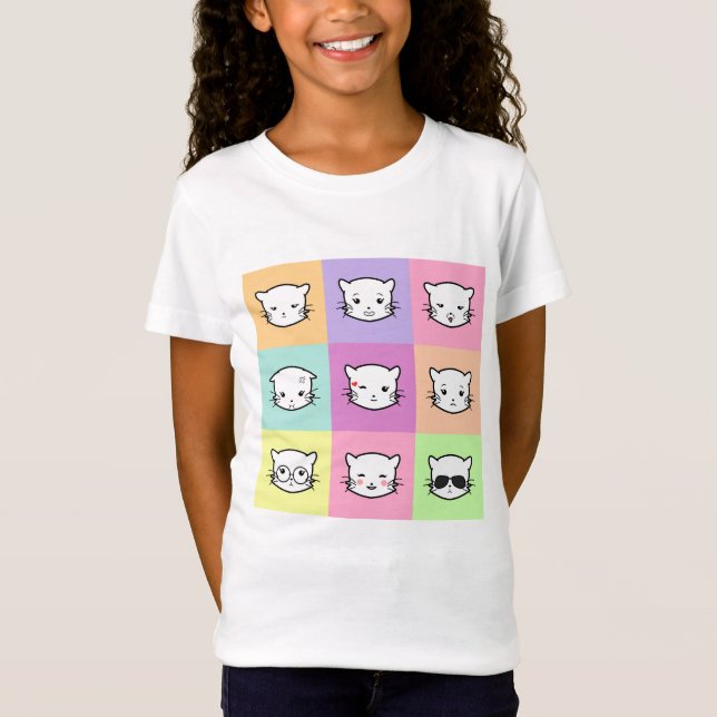 Pop Art Kawaii Cat  Emoji 2 T Shirt (Framsida)
