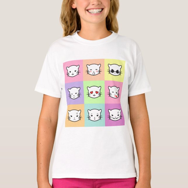 Pop Art Kawaii Cat Emoji T Shirt (Framsida)