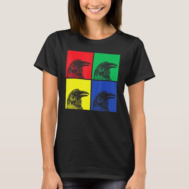 Pop Art Kråka Forest Animal Creepy Bird Gothic Rav T Shirt (Framsida)