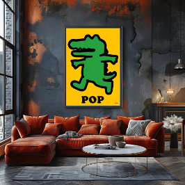 Pop Art Krokodil – Grön Silhuett på Gul Bakgrund Poster