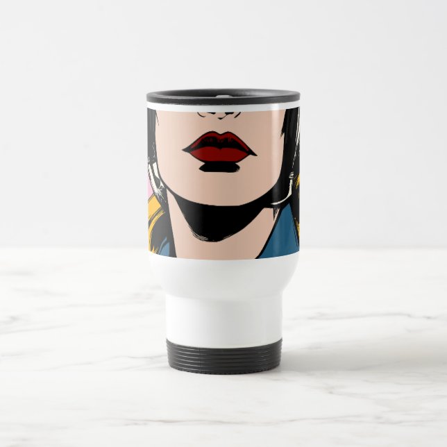 Pop Art Kvinna Kaffemugg – Retro Seriestil Konst (Center)