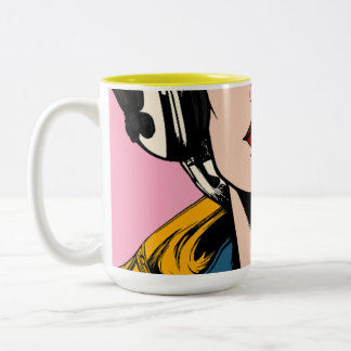 Pop Art Kvinna Kaffemugge – Retro Seriestil Konst Två-Tonad Mugg