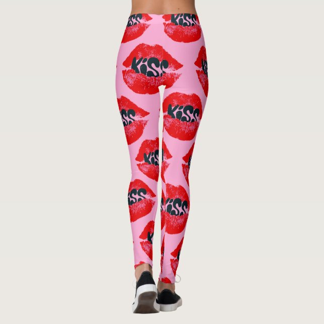 Pop Art Kyss Läppar Upprepa Leggings (Baksida)