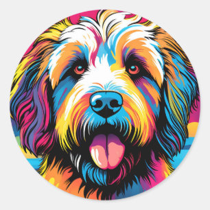 Pop Art Labradoodle Porträtt Runt Klistermärke