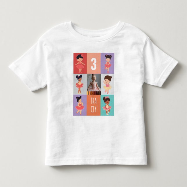 Pop Art-lådor Tecknad balett 3-års födelsedagsfoto T Shirt (Framsida)