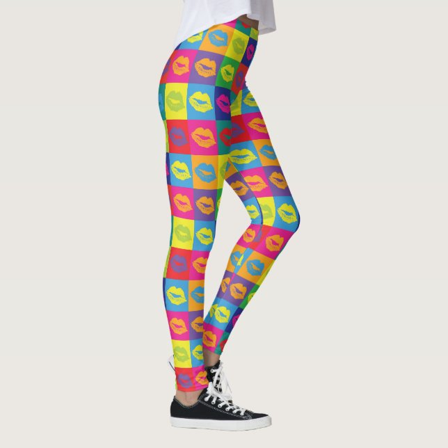 Pop Art Läppar, färglöst Mönster Leggings (Höger)