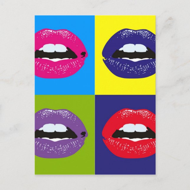 Pop Art Läppar Mönster Design Vykort (Framsida)