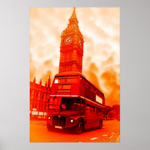 Pop Art London Buss Big Ben Red Orange Gult Poster