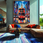 Pop Art London Buss med Big Ben som bakgrund Canvastryck<br><div class="desc">Fånga charm och energi i London med denna djärva popkonst med en röd dubbeldäckare mot bakgrund av Big Ben. De livfulla färgerna och retro-stilen ger den ikoniska staden liv, perfekt för fans av popkonst, brittisk kultur och trendig urban inredning. Lägg till en livlig och modern touch till ditt utrymme med...</div>