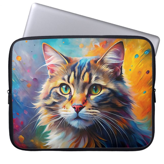 POP ART LOOK BROWN TABBY KATT LAPTOP FODRAL (Framsidan)