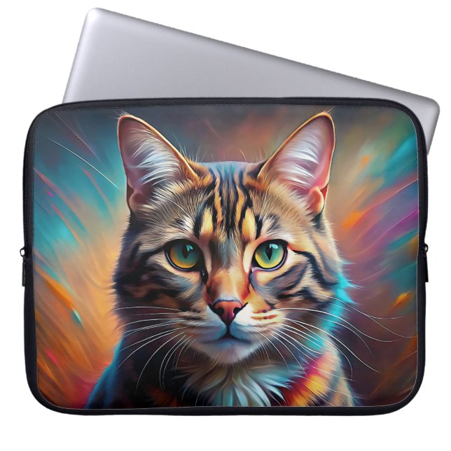 POP ART LOOK BROWN TABBY KATT LAPTOP FODRAL (Framsidan)