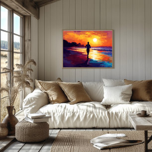 Pop Art Löpning vid solnedgång  – Strandjoggarens  Poster