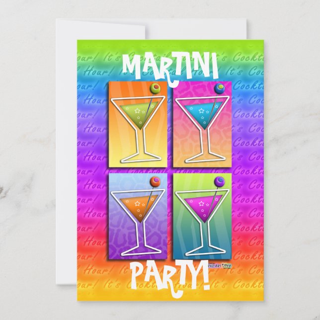 Pop Art MARTINIS Festin INVITATION (5X7) Inbjudningar (Framsida)