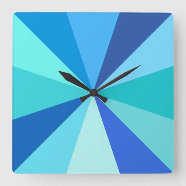 Pop Art Modern 60s Funky Geometric Rays in Blue Fyrkantig Klocka (Framsida)