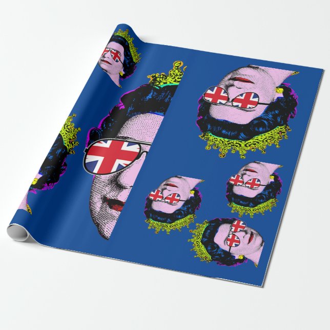 Pop art Modern HM Queen med Union Jack-glasögon  Presentpapper (Utrullad)