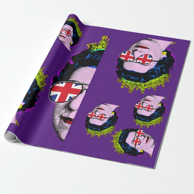 Pop art Modern HM Queen med Union Jack-glasögon Presentpapper (Utrullad)