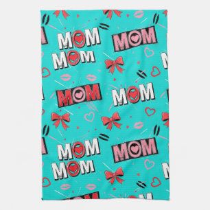 Pop Art MOM Kärleksmönster i Turkos (5) Kökshandduk