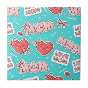 Pop Art MOM Kärleksmönster i Turkos Kakelplatta