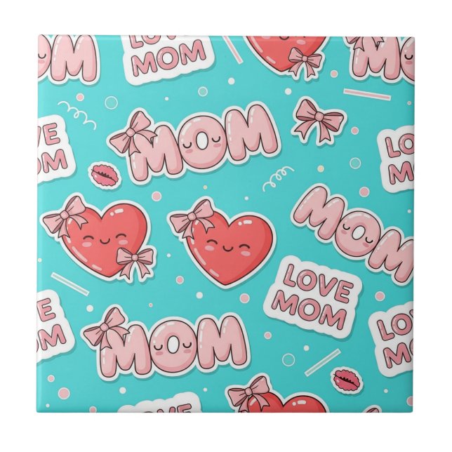 Pop Art MOM Kärleksmönster i Turkos Kakelplatta (Framsidan)