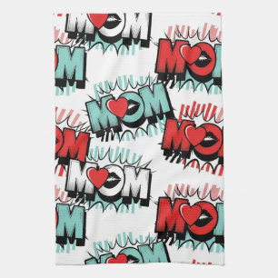 Pop Art MOM Kärleksmönster i Vitt (1) Kökshandduk