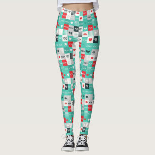 Pop Art MOM Kärleksmönster med Hjärtan & Slingor ( Leggings