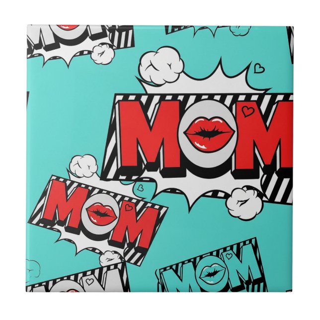 Pop Art MOM Love Pattern in Turquoise (4) Kakelplatta (Framsidan)