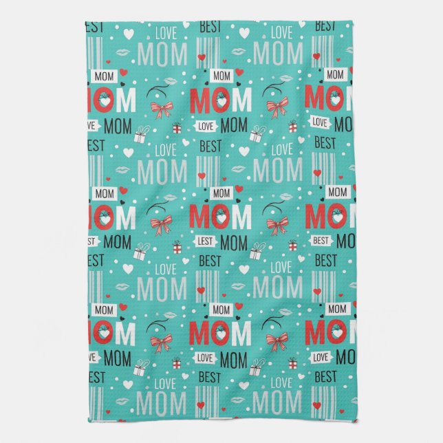 Pop Art MOM Love Pattern in Turquoise (7) Kökshandduk (Vertikal)