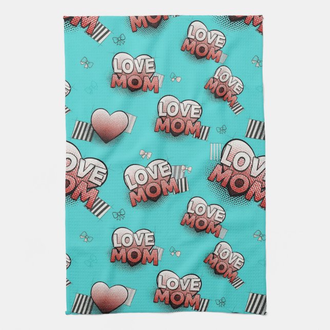 Pop Art MOM Love Pattern in Turquoise (8) Kökshandduk (Vertikal)