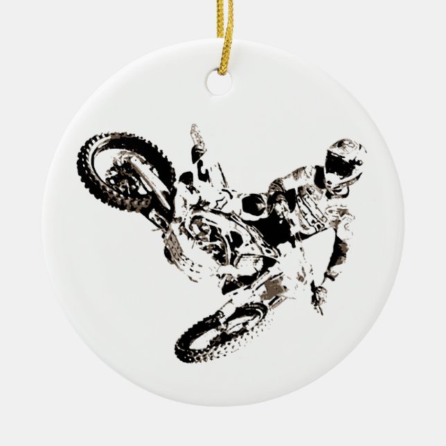 Pop Art Motocross Motorcyle Sport Julgransprydnad Keramik (Framsidan)